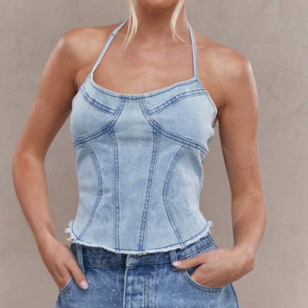Light Blue Denim Halter Top
